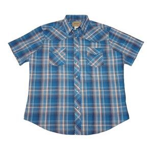Wrangler Men's XL Western Shirt Blue Pearl Snap Short Sleeve Cotton‎ Polyester